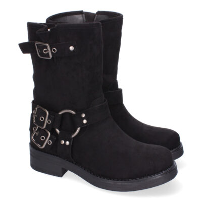 Botines de Mujer con Hebilla Metálica, Estilo Motero, Cómodas