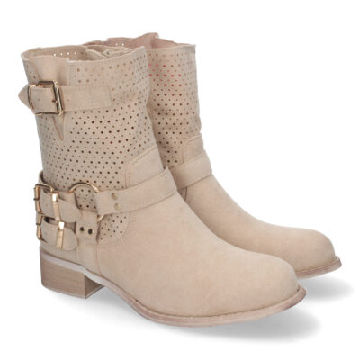 Botines de Mujer con Tacón Bajo y Adornos de Hebillas