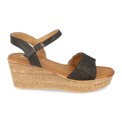 Sandalia de Cuña con Pala de Rafia y Grabados Geometricos