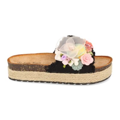 Sandalia con Plataforma de Yute y Adorno de Flores