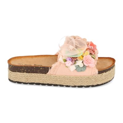 Sandalia con Plataforma de Yute y Adorno de Flores