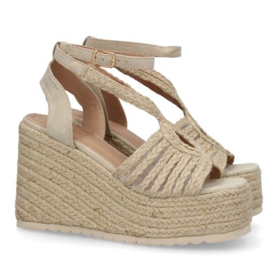 Sandalias de cuña de yute para mujer, diseño elegante y moderno con tiras cruzadas