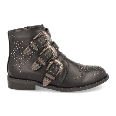 Botin de Mujer Motera con Hebilla Metalica