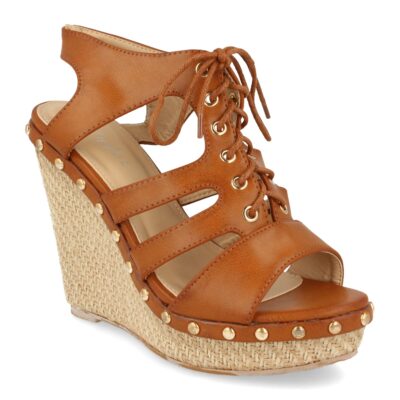 Sandalia con Cuña de Rafia, Tachuelas y Cordones - Imagen 2