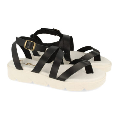 Sandalias Planas Hechas en Piel con Hebilla