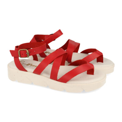 Sandalias Planas Hechas en Piel con Hebilla
