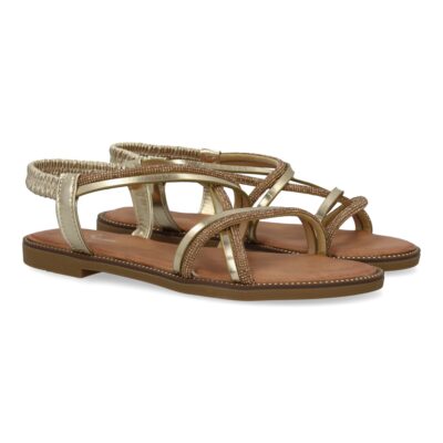 Sandalias planas para mujer, comodas elegantes con brillantes, diseño moderno