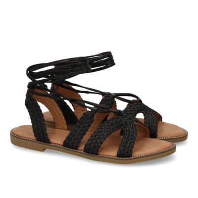 Sandalias planas para mujer, comodas y elegantes, diseño moderno con cordones atados al tobillo