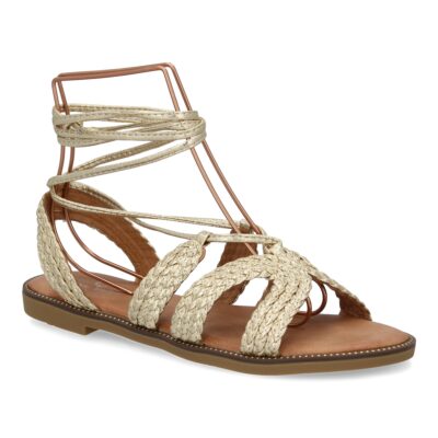Sandalias planas para mujer, comodas y elegantes, diseño moderno con cordones atados al tobillo - Imagen 3