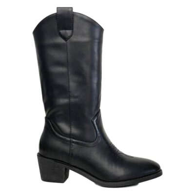Bota Campera con Tacon Bordado y Cremallera