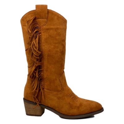 Bota de Tacon con Flecos Bordado y Cremallera