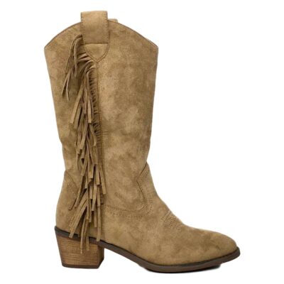 Bota de Tacon con Flecos Bordado y Cremallera