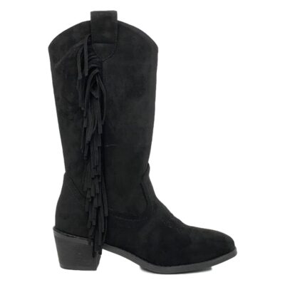 Bota de Tacon con Flecos Bordado y Cremallera