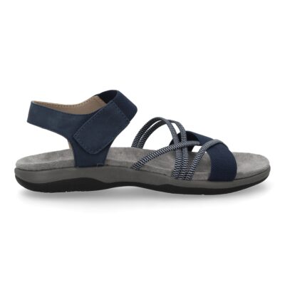 Sandalias planas de mujer diseño moderno, comodas con cierre de velcro y con tiras elasticas cruzadas - Imagen 2