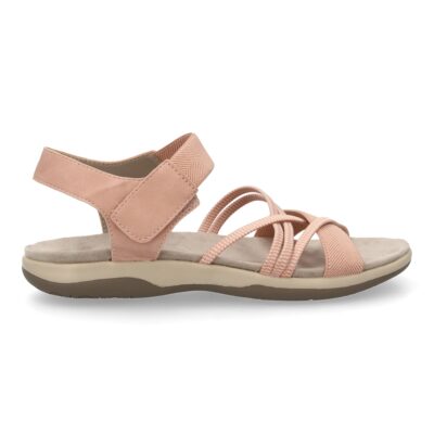 Sandalias planas de mujer diseño moderno, comodas con cierre de velcro y con tiras elasticas cruzadas - Imagen 2