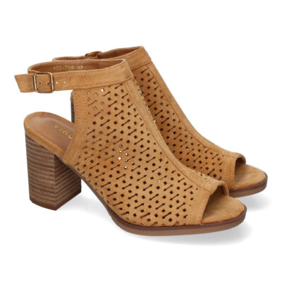 Sandalia de Tacon para Mujer, con Calados y Detalles de Costura, Punta y Talon Abiertos