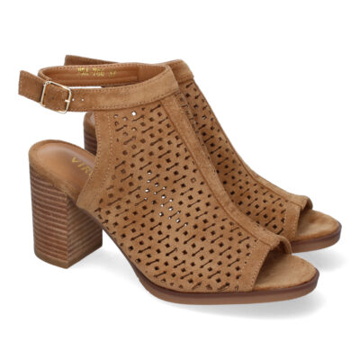 Sandalia de Tacon para Mujer, con Calados y Detalles de Costura, Punta y Talon Abiertos