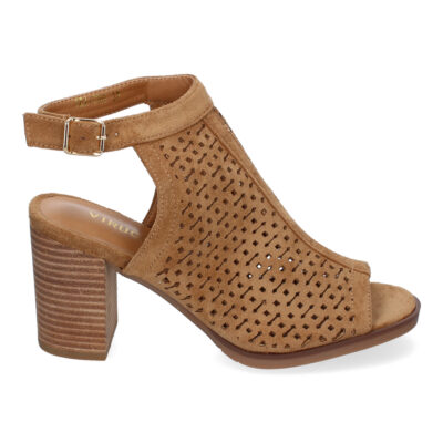 Sandalia de Tacon para Mujer, con Calados y Detalles de Costura, Punta y Talon Abiertos - Imagen 2