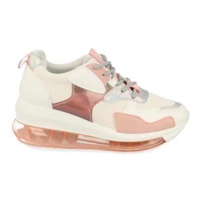 Sneakers de Cuña con Piso Transparente, Rejilla y Cordones
